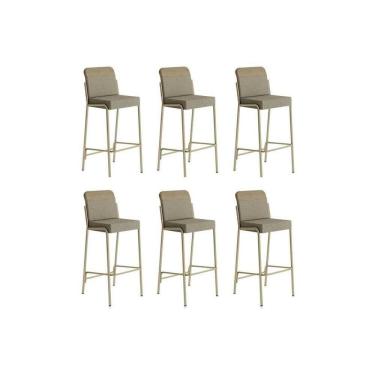 Imagem de Banqueta Sala De Jantar Duo 1753 Kit 6 Un Dourado-linho Bamboo-courano Bamboo - Carraro