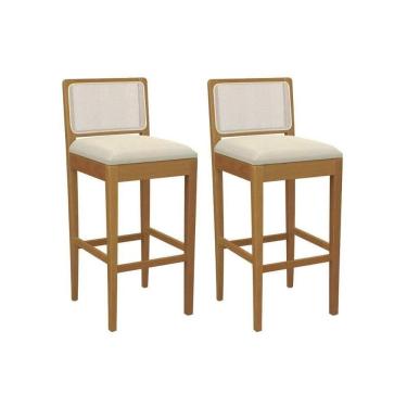 Imagem de Banqueta Sala De Jantar Sara 1bmm005ca Premium Madeira Maciça Kit 2 Un Carvalho-linho Bege Argila-tela Bege - Kappesberg
