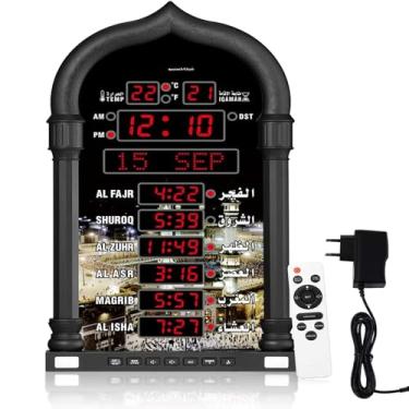 Imagem de Relógio Azan, relógio de oração Athan muçulmano, relógio de parede Athan com luz de fundo digital de LED para escritório em casa islâmica mesquita Eid Ramadan presente preto