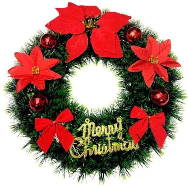 Imagem de Guirlanda Natalina25-40 Cm De Natal Decorativa Para Porta Com Flores Vermelhas Douradas Decoração Natal Decoração Equipado com pequenas bolas(DECORADA RF1411-38CM)