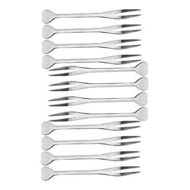 Imagem de 12 Mini Garfinho Talher Petisco Aperitivo Fondue Buffet Inox - D' Pres