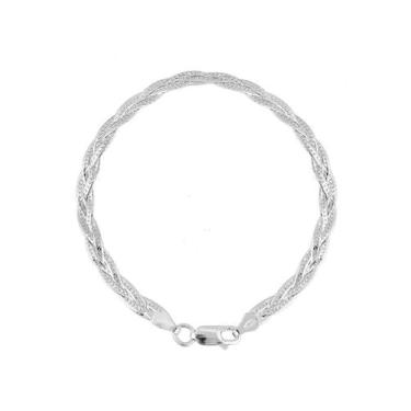 Imagem de Pulseira Feminina Trançada Italiana 3 Fios Em Prata 925 - DR Joias
