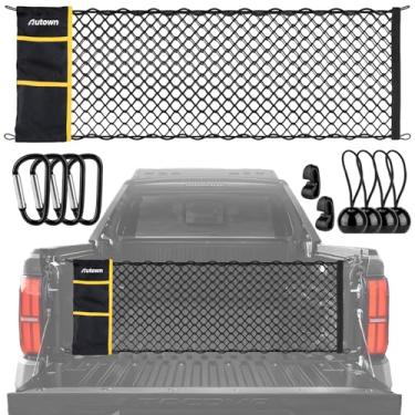 Imagem de AUTOWN Rede de carga para caminhonete, rede de cama envelope para GMC Sierra e Chevy Silverado 2013-2025, organizador de cama de caminhonete com elástico de 5 mm e bolsa de armazenamento integrada e