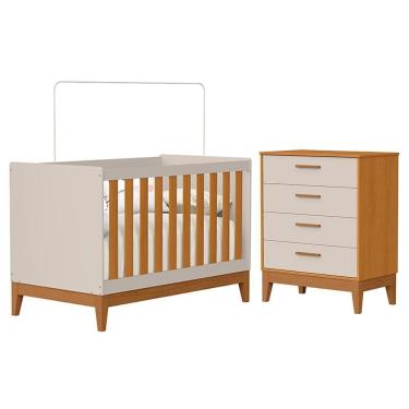 Imagem de Jogo De Quarto Infantil Flip Cômoda 4 Gavetas E Berço Americano Areia Fosco-savana - Reller Móveis Areia Fosco-savana