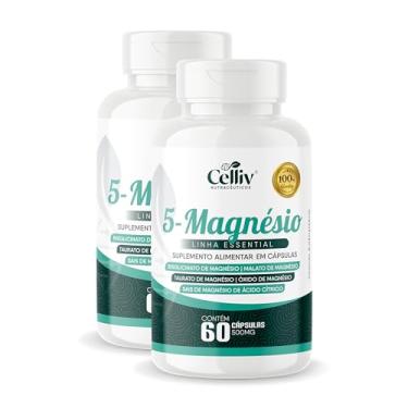 Imagem de 2x 5-Magnésio (Bisglicinato, Malato, Taurato, Óxido e Sais de Magnésio) 60 Caps 500mg Celliv
