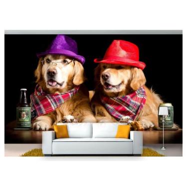 Imagem de Papel De Parede Animais Cachorros Chapéu 3D Anm142 - Você Decora