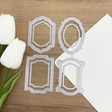 Imagem de LZBRDY Matrizes de corte para molduras, modelo de design de fundo para álbuns, cartões comemorativos, fotos de álbuns, artesanato de papel DIY, cartolina (4 peças de moldura de pequenos quadrados 13 x
