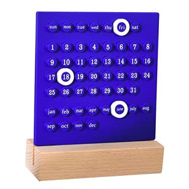 Imagem de Generic Calendário Perpétuo Infantil, Calendário Infantil de Madeira, Desenvolvimento de Habilidades de Planejamento, Acabamento Fino de Madeira ABS para Casa e Criança (Azul)