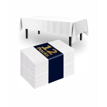 Imagem de Liedrg Pureegg Toalha de mesa descartável de plástico pacote com 12 - toalhas de mesa brancas retangulares 137 x 272 cm, capa de mesa de plástico resistente à prova de vazamento para festas