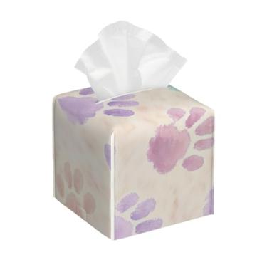 Imagem de Capa quadrada de couro para caixa de lenços à prova d'água, estampas de patas, organizador de papel facial fofo engraçado com cinto inferior, estojo de lenços para mesa, banheiro, escritório, mesa