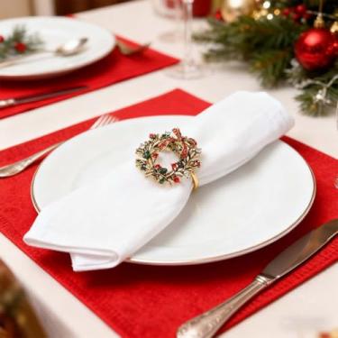 Imagem de Conjunto de anéis de guardanapo de Natal com desenhos de rena e guirlanda, porta-guardanapos de liga para mesa de férias, decorações festivas de jantar para celebrações sazonais e ocasiões especiais