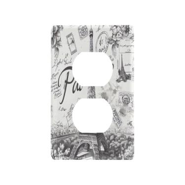 Imagem de Blueangle Placa de parede de tomada dupla Torre Eiffel, tamanho padrão, placas de cobertura de tomada elétrica de 1 gangue para decoração de quarto de escritório em casa, 4,53 x 2,76 polegadas (236)