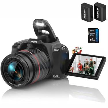 Imagem de Câmera digital 4K para fotografia e vídeo, câmera de zoom óptico de 12x com tela flip, câmera de vlogging com tela sensível ao toque WiFi de 64 MP com flash, cartão de 64 GB, bateria de 1700 mAH