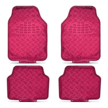 Imagem de Kit Tapete Automotivo Universal Tuning Antiderrapante de Alumínio Metálico 4 Peças - Proteção Carpete Carro, Fácil de Limpar(Rosa)