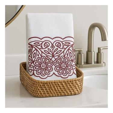 Imagem de Kit 2 Toalhas para Lavabo com Renda Richelieu do Ceará, Vinho Bordô, 38x80cm e 30x68cm