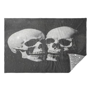 Imagem de CEBUGI Cobertor de travesseiro de caveira branca 2 em 1 aconchegante cobertor de viagem de flanela com bolsa macia 165 x 139 cm fronha para viagem de trem de avião