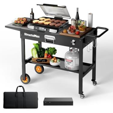 Imagem de StructoMax Mesa para churrasqueira externa, carrinho portátil com armazenamento e rodas, serve para chapa Blackstone de 17/22 polegadas, grade Ninja e muito mais, estação de churrasqueira externa para