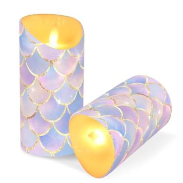 Imagem de ATTX Pacote com 2 velas sem chama de escamas de peixe sereia – 7,6 cm x 9,9 cm de LED com controle remoto e temporizador para casa, casamento, decoração de acampamento nº 8