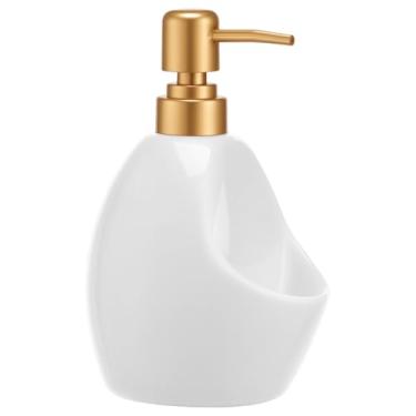Imagem de Dispensador de sabonete, dispensador de sabonete de mão com suporte de esponja, dispensador de xampu com bomba de pressão, para banheiro doméstico e bancada de cozinha decorativo (branco)