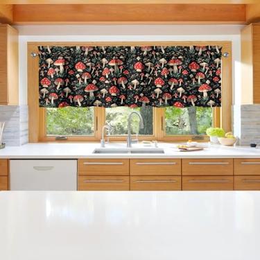 Imagem de sgqjdpmc 1 peça de cortinas de cozinha de cogumelo para janelas de cozinha, cortinas de arte de fazenda, decoração sobre a pia, 45,7 x 137 cm