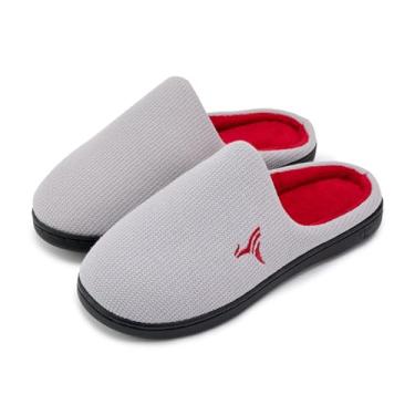 Imagem de Chinelos masculinos de espuma viscoelástica com forro de malha antiderrapante para uso interno e externo, 9911 cinza/vermelho, 5-6 Women/4-5 Men