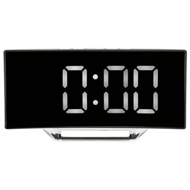 Imagem de KIMISS Despertador Digital Com Display Espelhado, Relógio LED Com Tela Curva Com Sensor de Luz Inteligente, Função de Temperatura e Soneca, Ideal para Quartos e Estudantes (Luz Branca)