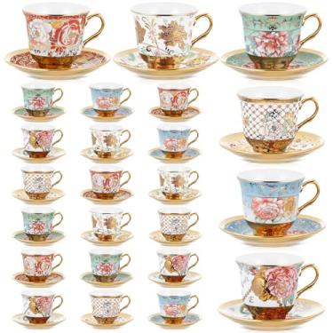 Imagem de Teenyyou Conjunto de 24 xícaras de chá e pires, decorações de festa de chá de porcelana floral 153 g, presente britânico para mulheres, festa de aniversário, igreja e dia das mães (estilo elegante)