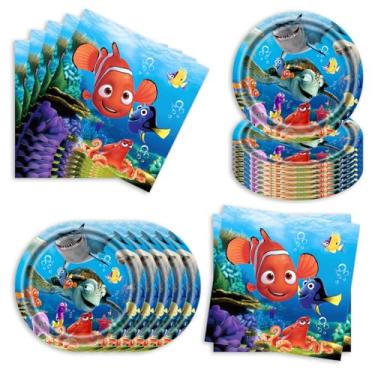 Imagem de Eqpx Pacote com 40 suprimentos de festa Procurando Nemo inclui 20 pratos, 20 guardanapos para decoração de festa de aniversário Procurando Nemo