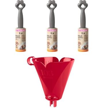 Imagem de Conjunto de 1 Suporte para Filtro de Café 103 Vermelho + 3 Kit Rolo Adesivo Tira Pelos Linha Pet