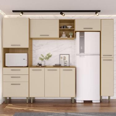 Imagem de Cozinha Completa Modulada 205x265cm Íris Carvalho/Off White