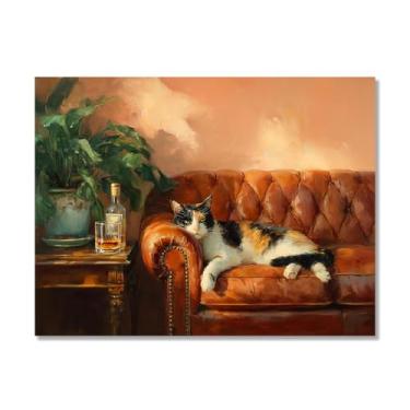 Imagem de Gato preto com Martini impressão artística bonito gato peculiar coquetel bar decoração moderna casa cozinha arte de parede pintura em tela pôster estética (SKU8,50.8x76.2 cm = (50x75cm), sem moldura)