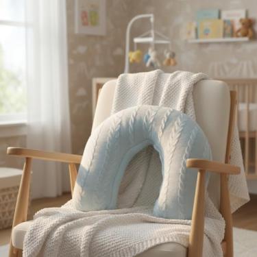 Imagem de Almofada Tricot de Amamentação com Zíper Formato em U 37x45x13cm Enchimento Siliconado Hipoalergênica Azul