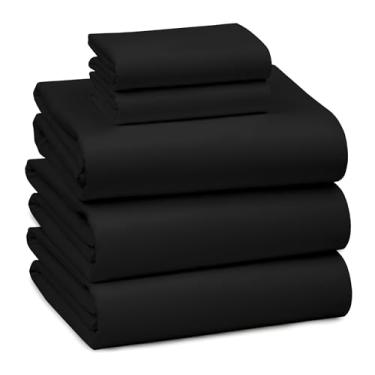 Imagem de RUVANTI Jogo de cama king size dividido 100% algodão - 300 fios de cetim macio sedoso, refrescante, leve e respirável, bolso profundo de 41 cm, durável e luxuoso, 5 peças, preto