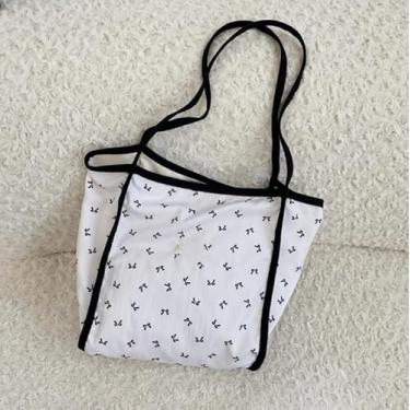 Imagem de Bolsa feminina grande com detalhe de laço casual bolsa de ombro elegante, Branco