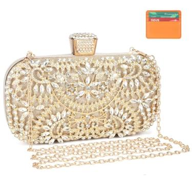 Imagem de fannos Bolsa clutch noturna com strass para mulheres, bolsas de cristal de festa com diamante, bolsa formal para casamentos, B - ouro, Strass para noite