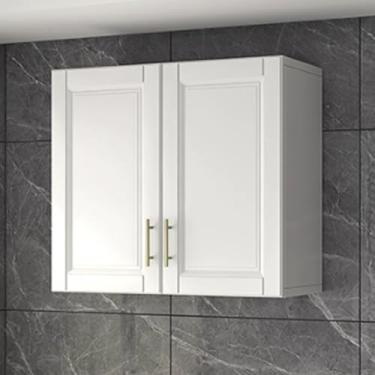 Imagem de Rack de banheiro montado na parede e armário de armazenamento - Armário pequeno sem perfuração com portas, prateleira de cozinha, estrutura de parede que economiza espaço (60 x 30 x 60 cm/23,6 x 11,8