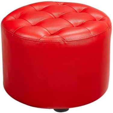 Imagem de Apoio para os pés otomano de couro sintético vermelho – banquinho retangular pequeno com assento acolchoado e pernas de madeira de plástico para sala de estar e quarto, decoração de casa