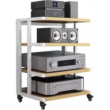 Imagem de Av Stand Gabinete de componentes de áudio HiFi Rack amplificador Rack de console de videogame Rack de armazenamento aberto multifuncional (madeira teca, 6 camadas)