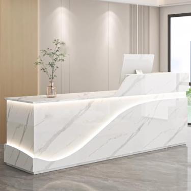 Imagem de Mesa de recepção branca moderna com gavetas com trava para saguão de escritório, mesa de recepção com balcão, mesa de computador de madeira para loja (120 cm)