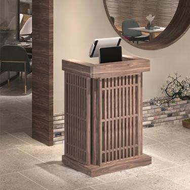 Imagem de Mesa de recepção com gaveta com trava, balcão frontal moderno, balcão de recepção, balcão de recepção com armário de armazenamento, para sala de recepção, saguão, salão de beleza, varejo (Si