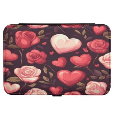 Imagem de Burbuja Caixa de joias de viagem com corações e rosas de dia dos namorados, presente para mulheres e meninas, estojo de joias portátil de couro PU organizador para brincos, anéis, colares e pulseiras