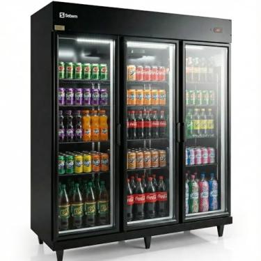 Imagem de Expositor Geladeira Vertical 3 Portas Autoatendimento para Bebidas 1100 Litros Sebem Preto 220V