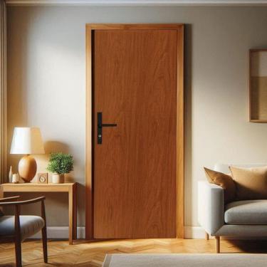 Imagem de Kit Porta de Madeira 215x85cm Batente de Aço 14cm Abertura Esquerda Du
