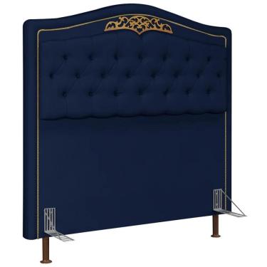 Imagem de Cabeceira Cama Box Casal 140cm com Tachas Imperial Veludo J02 Azul - Mpozenato