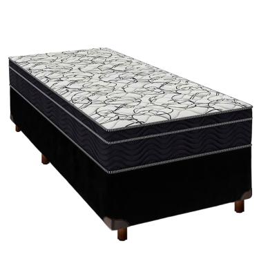 Imagem de Cama Box Preto com  Colchão Solteiro Airtech 150 Ortobom