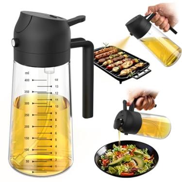 Imagem de TrendPlain Pulverizador de azeite de oliva de vidro de 470 ml para cozinhar – Frasco dispensador de azeite 2 em 1 para utensílios de cozinha e acessórios de fritadeira de ar, salada, churrasco - preto