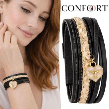 Imagem de Pulseira de Couro Feminina Ajustável Trançada Espírito Santo Flor Trev