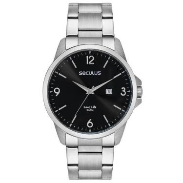 Imagem de Relógio Seculus Masculino Prata Aço Calendário Visor Preto 44218G0SVNA