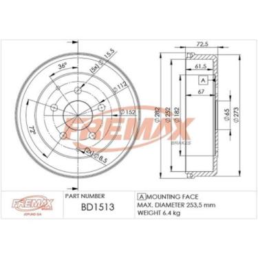 Imagem de Tambor de freio Traseiro Volkswagen Kombi 1976 a 2014 FREMAX