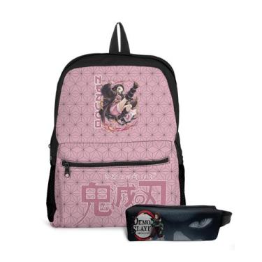 Imagem de Kit Mochila com Bolso e Estojo Escolar Demon Slayer Menina e Menino  -